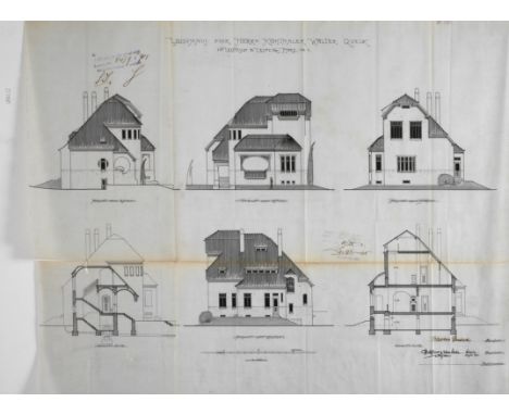 Paul Möbius &amp;amp; Arthur Starke, Entwurf Villa QueckEntwurfszeichnung mit sechs Darstellungen des noch heute existierende