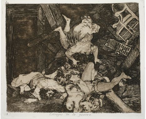 Francisco José de Goya, "Estragos de la guerra"Blick in einen von Kriegshandlungen zerstörten Wohnraum mit mehreren Leichen, 