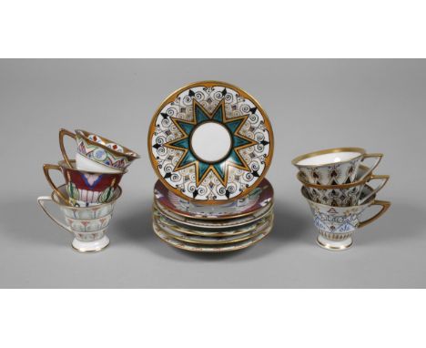 Jäger &amp;amp; Co. Marktredwitz Set Mokkatassen Art décogrüne und rote Stempelmarken um 1920/30, Zusatzstempel Nymphenburg H