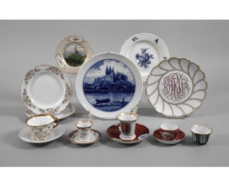 Meissen Konvolut Sammeltassen und Zierteller15 Teile, unterglasurblaue Knaufschwertermarken 1860-1924, viermal gestrichen, Ri