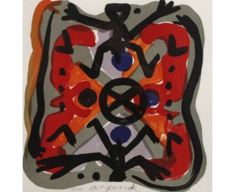  A.R. Penck, Blatt aus der Kopenhagen-Suite IIIspiegelbildlich angeordnete figurative Komposition in kraftvoller Farbigkeit, 