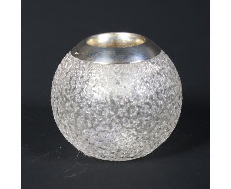 A silver topped match striker. Of globular form with textured glass surface, the top hallmarked Birmingham, 1897, maker's mar