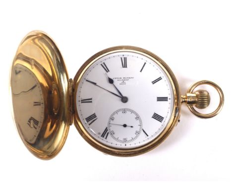 A Victorian 18ct gold cased full hunter pocket watch by Joyce Murray, London. Numbered 8099, the enamel dial with Roman numer