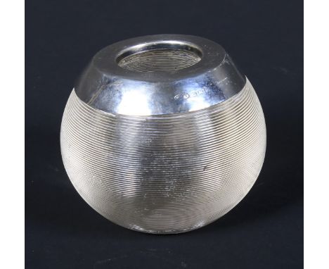 A glass silver topped match striker. Of ribbed globular form, the silver top hallmarked for Birmingham, 1929, makers marks fo