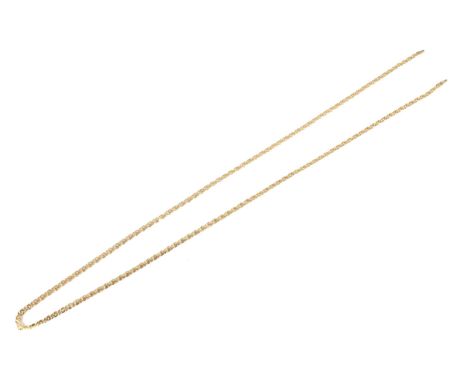 A vintage Italian gold fancy-flat curb necklace. Lacking a clasp, stamped '750', 49.5cm long, 3.3g