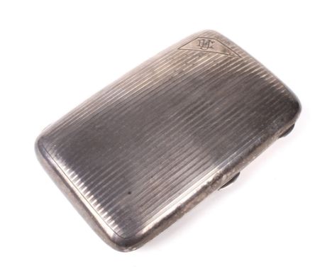 A silver engine turned cigar case. Engraved with conjoined initials to one corner, the gilt interior hallmarked Birmingham, 1