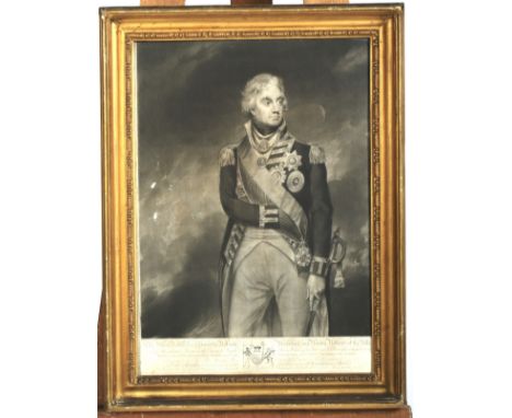 A framed early 19th century engraved portrait of Admiral Lord Nelson after the painting by William Beechy (RA). Engraved by R