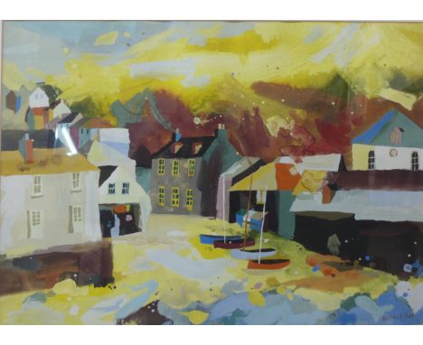 A Richard Tuff harbour landscape print, 38 x 52cms, framed 