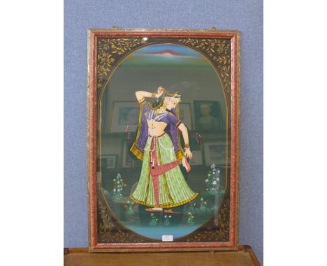 Indian Mughal school, portrait of a dancer, gouache, framed 