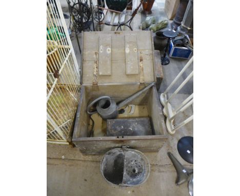 two tool boxes, galvanised ware, industrial hanging light, etc. 