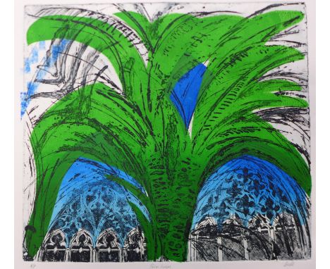 A signed Pamela Guille limited edition etching, Palm House, 31 x 34cms, unframed 