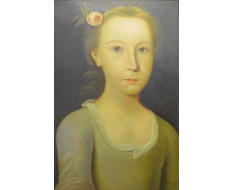 Half portrait of a young lady, oil on canvas, indistinctly signed, framed 