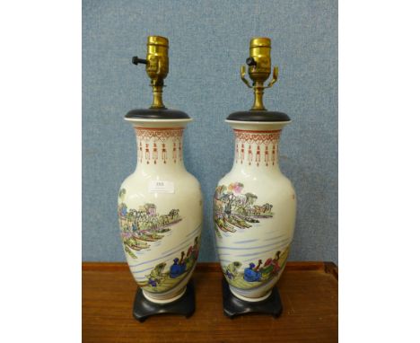 A pair of Chinese famille vert porcelain table lamp bases 