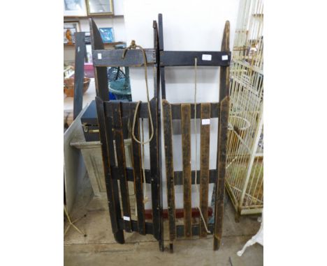 Two vintage wooden sledges 