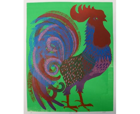 A signed Pamela Guille limited edition screen print, Green Cockerill, 43 x 34cms, unframed 