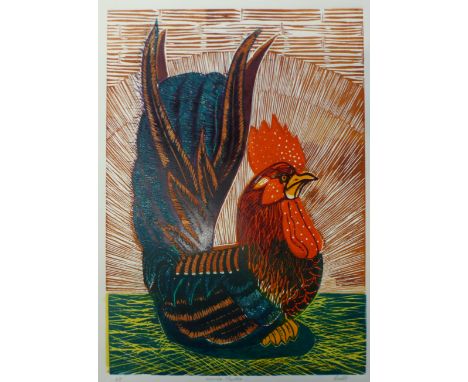 A signed Pamela Guille limited edition screen print, Wooden Chicken, 34 x 24cms, unframed 