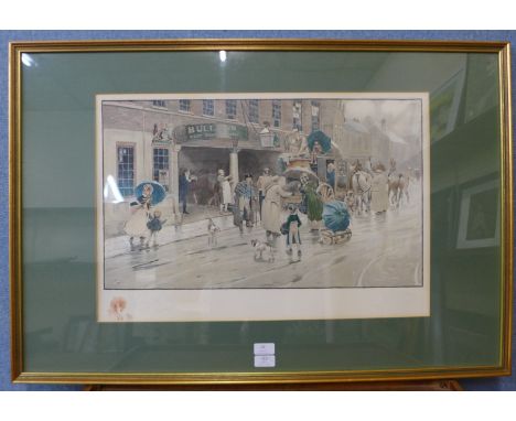 A signed Cecil Charles Windsor Aldin print, The Dover Road, The Bull At Dartford, with Lawrence &amp; Bullen Ltd. blind stamp