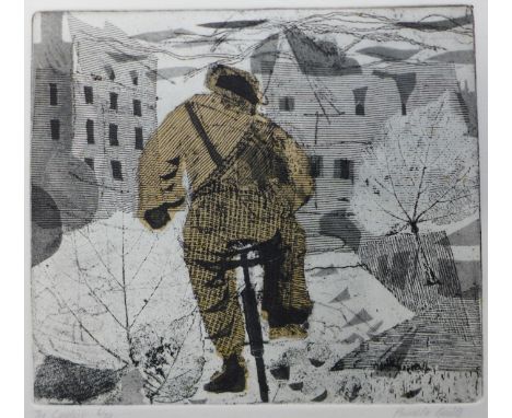 A signed Pamela Guille limited edition etching, The Cyclist, 17 x 20cms, unframed 