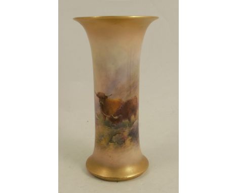 A Royal Worcester spill vase, decorated with Highland cattle by Harry Stinton, Shape G923, circa 1923, height 6.25insConditio