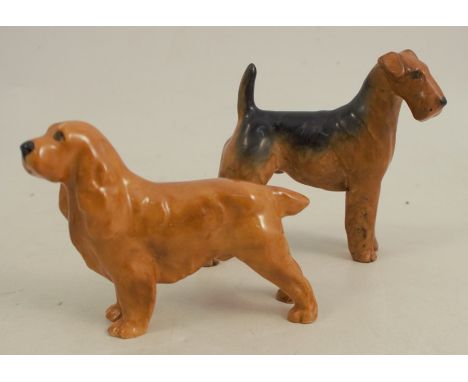 A Royal Worcester of model, of a Spaniel height 2.75ins, together with an Airedale terrier, height 3insCondition Report:  Bot