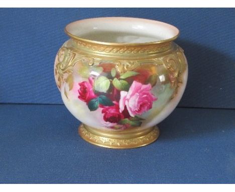 A Royal Worcester jardiniere, decorated with roses, shape H191, circa 1911, height 6.75insCondition Report:  Good condition