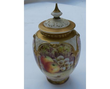 A Royal Worcester quarter lobed covered vase, decorated all around with fruit by Ward, shape number H169A, height 6.5insCondi