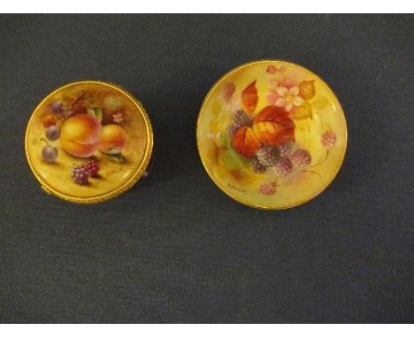 A Royal Worcester small dish, decorated with blackberries and autumn leaves by Kitty Blake, together with a small circular pa