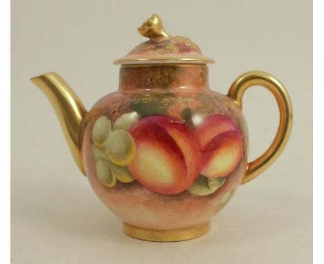 A Royal Worcester miniature teapot, decorated with fruit to a mossy background by Roberts, height 3.25insCondition Report:  G