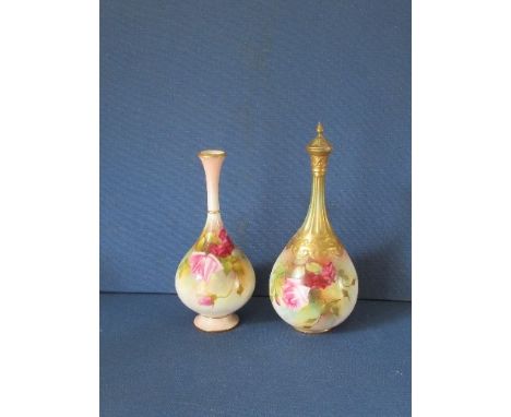 A Royal Worcester vase, of baluster form, decorated with roses, shape number H307, circa 1914, height 8ins, (neck broken), to