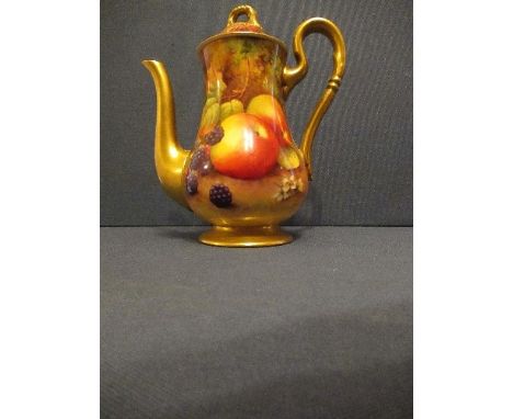 A Royal Worcester coffee pot, decorated with hand painted fruit by Horace Price, height 6.75insCondition Report:  Good condit
