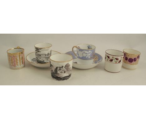 A collection of coffee cans, and two saucers, to include 19th century Minton, Worcester and early Grainger examplesCondition 