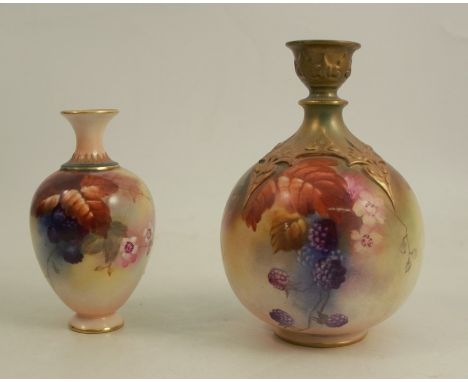 Two Royal Worcester vases, decorated with blackberries and autumn leaves, shape number H126, restored, and shape number H302,