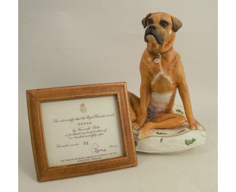 A Royal Worcester limited edition model of a boxer, seated on a cushion by Ken Potts, together with certificate, height 9.5in