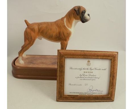 A Royal Worcester limited edition model, of a Boxer by Doris Lindner, with wooden plinth and certificate, height 9.5insCondit