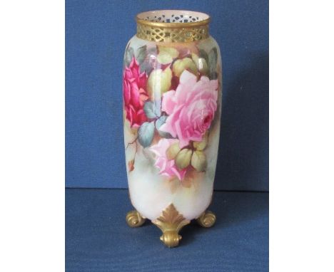 A Royal Worcester spill vase, decorated with roses by Jarman, shape G42, circa 1915, height 9insCondition Report:  Good condi