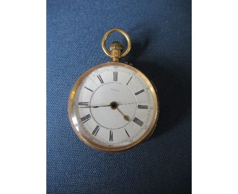 Anonymous, an 18 carat gold open faced pocket watch with stopwatch action, the white enamel dial, numbered 27432, with black 
