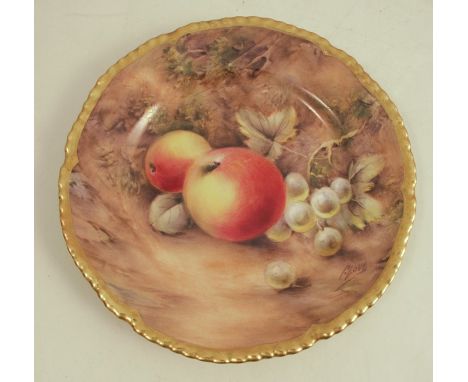 A Royal Worcester side plate, decorated with hand painted fruit by Love, circa 1958,&nbsp;diameter 6insCondition Report:  Min