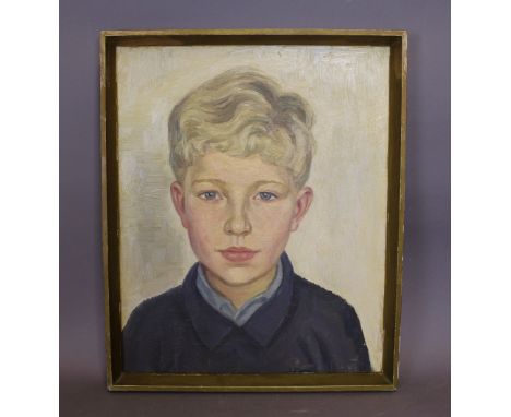 20th Century English School - Oil painting - Shoulder length portrait of a blond boy, canvas 41cm x 33cm, Lechertier Barbe Lt