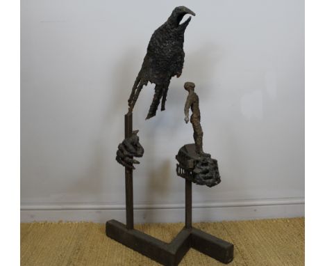 ARR Peter Broadhurst (20th Century Cumbrian) - Welded steel sculpture - 'Hands', 104cm high Provenance: purchased from a sale