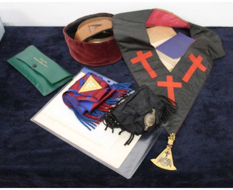 A collection of assorted Masonic regalia, to include embroidered sash, belt and ephemera 