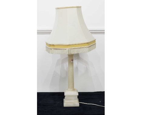 A large alabaster Corinthian column table lamp, with silk shade, h.91cm (including shade)