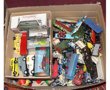 One box containing a quantity of mainly repainted and playworn diecasts, to include Dinky Toys, Corgi Toys, and other similar