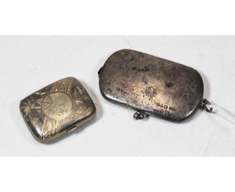 A Victorian silver, silver gilt, and yellow metal lady's purse, engraved with flowering bamboo, the central cartouche further