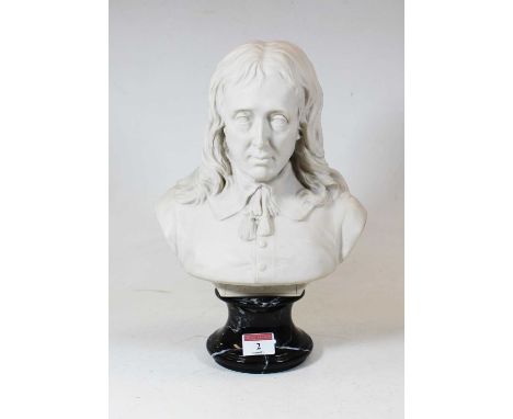 A Victorian style head and shoulders portrait bust of John Milton, on a marble socle base, h.31cmCondition report: Modern – a