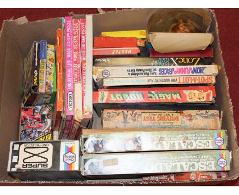 One box containing a large quantity of various children's board games, boxed toys, puzzles, etc, examples to include a Dan Da