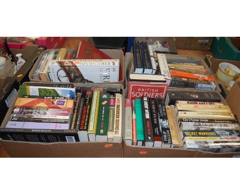 Four boxes of miscellaneous books, to include British Military Prints by Ralph Neal, The First World War by Hew Strachan, The