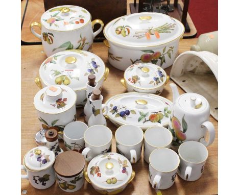 A collection of Royal Worcester tablewares in the Evesham patternCondition report: Break and repairs to handle of one mug.Mug