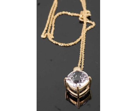 A 9ct gold and amethyst set pendant, on finelink neck chain, 3.9gCondition report: Condition good, no apparent faults.