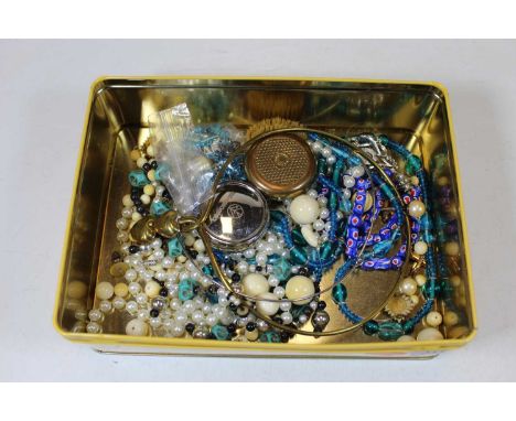 A collection of miscellaneous costume jewellery to include various beaded necklaces, loose beads, trinket box and cover etc