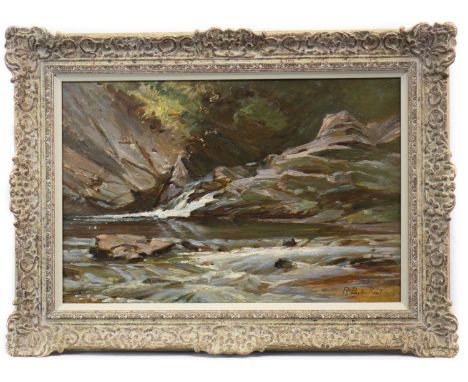 ROBERT PAYTON REID ARSA (SCOTTISH 1859 -1945), A SALMON POOL, GLENFINLAS oil on canvas, signed; titled verso in the artist's 